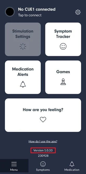 The Device Status screen in the CUE app